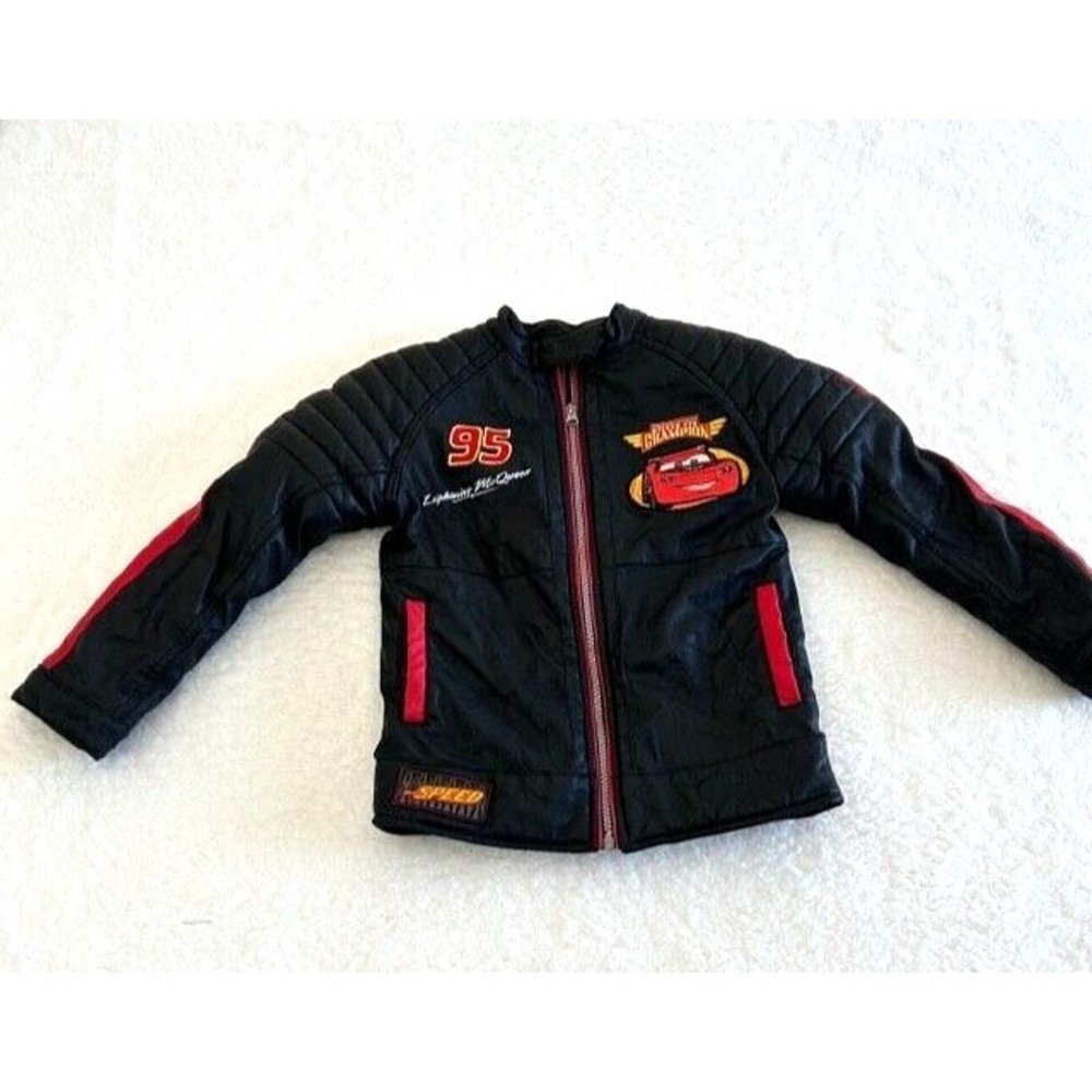 Disney Cars Lightning McQueen Faux Leather Racing Jacket  Sz 5/6 Race Car Driver